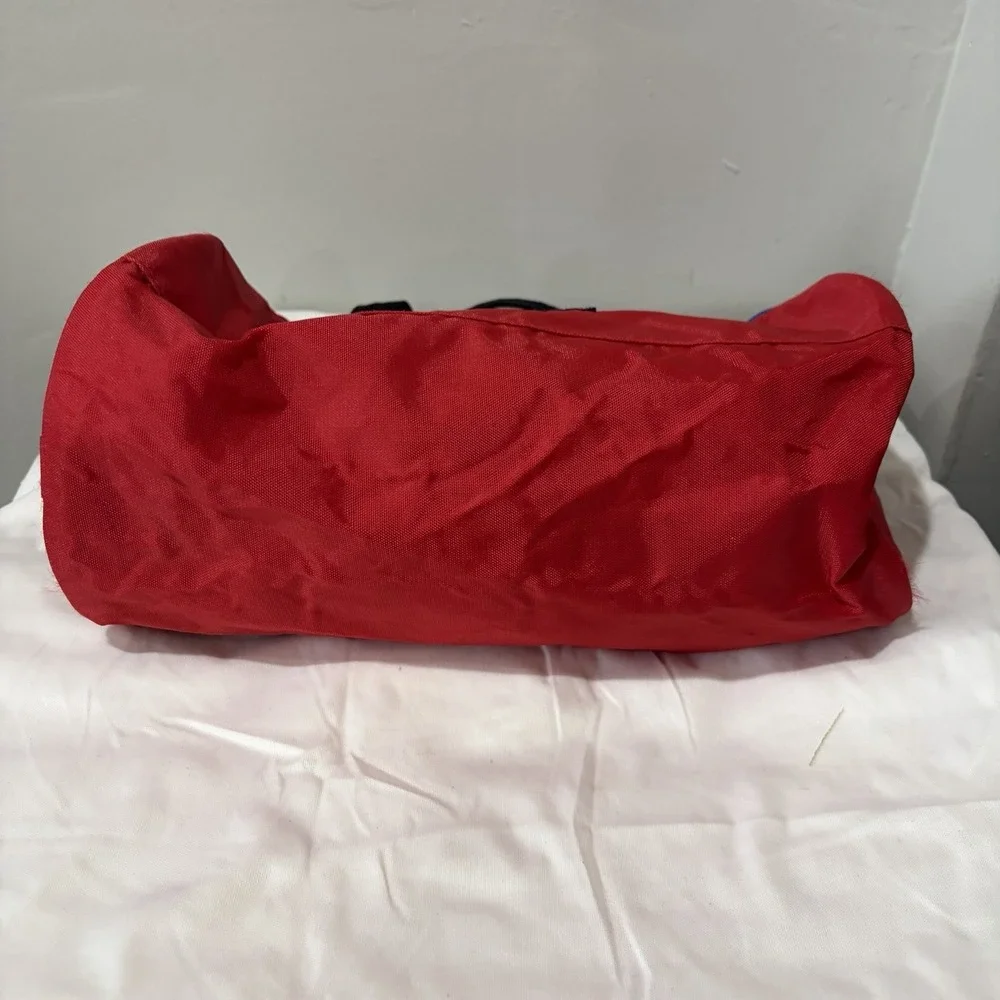 Vintage Land's End Red duffle bag small Vinyl 90s Green Blue Zipper 12